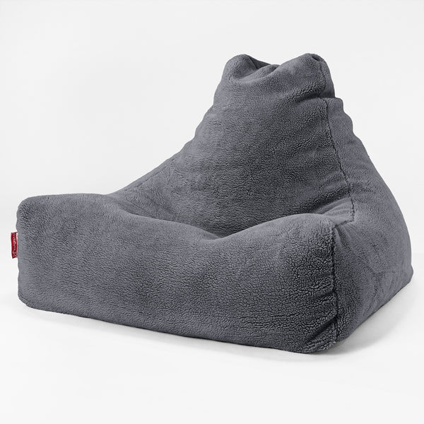 Pouf Poltrona Relax Sacco - Eco-pelliccia Orsacchiotto Grigio scuro 01