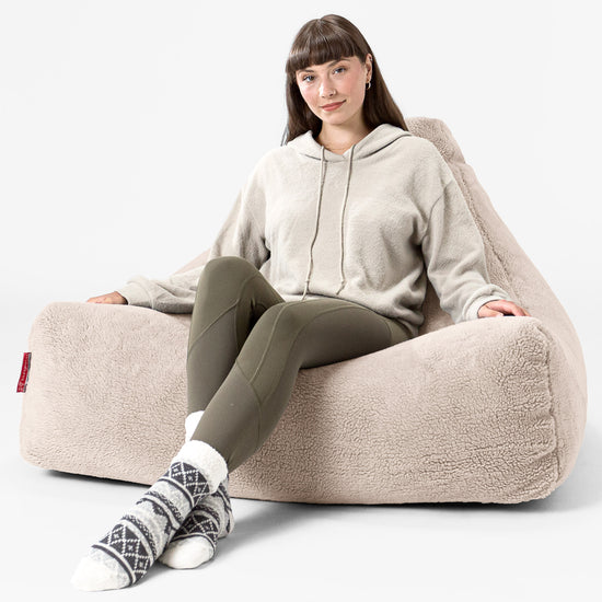 Pouf Poltrona Relax Sacco - Eco-pelliccia Orsacchiotto Panna 02