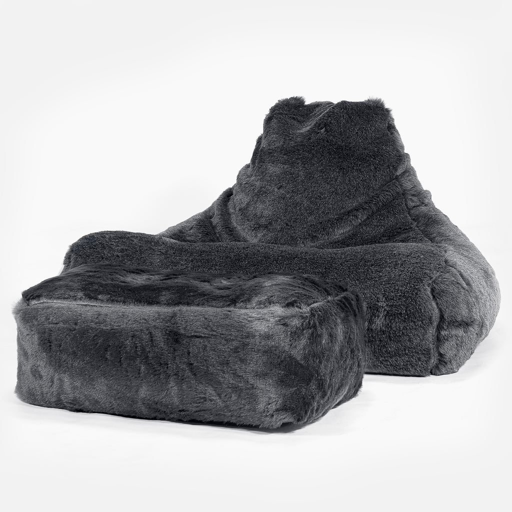 Pouf Poltrona Relax Sacco - Finta Pelliccia Nero 02