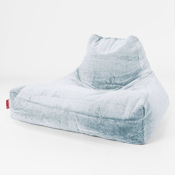 Pouf Poltrona Relax XXL, Sacco - Eco-pelliccia di Coniglio Azzurro Polvere 01