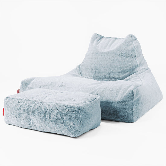 Pouf Poltrona Relax XXL, Sacco - Eco-pelliccia di Coniglio Azzurro Polvere 02