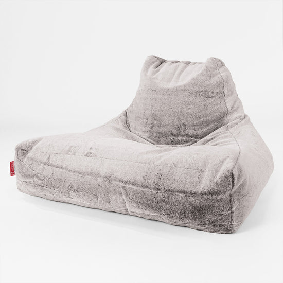 Pouf Poltrona Relax XXL, Sacco - Eco-pelliccia di Coniglio Grigio Chiaro 01