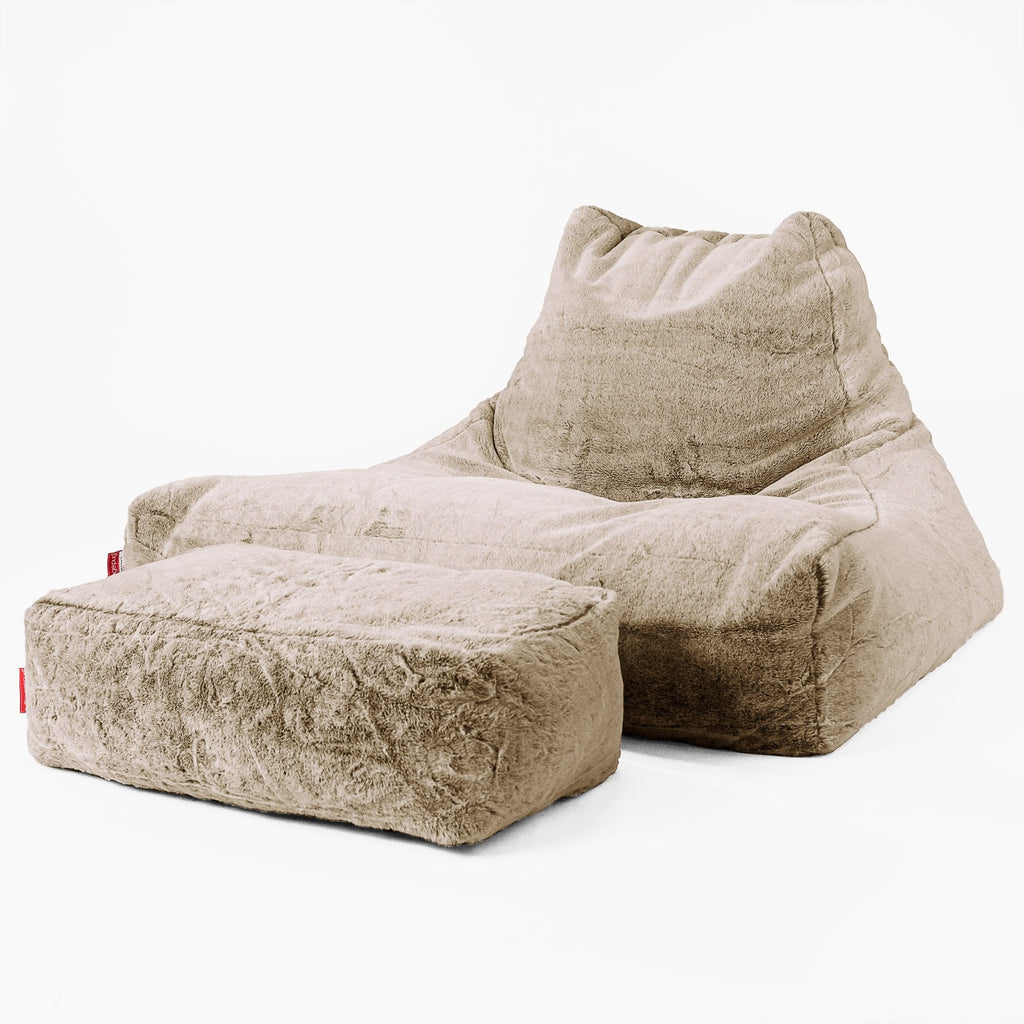 Pouf Poltrona Relax XXL, Sacco - Eco-pelliccia di Coniglio Marrone dorato 02