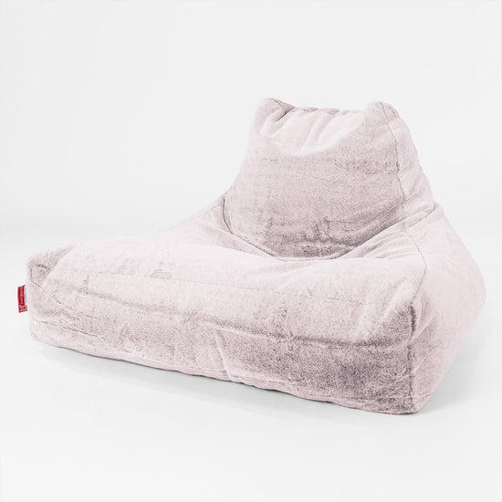Pouf Poltrona Relax XXL, Sacco - Eco-pelliccia di Coniglio Rosa Antico 01