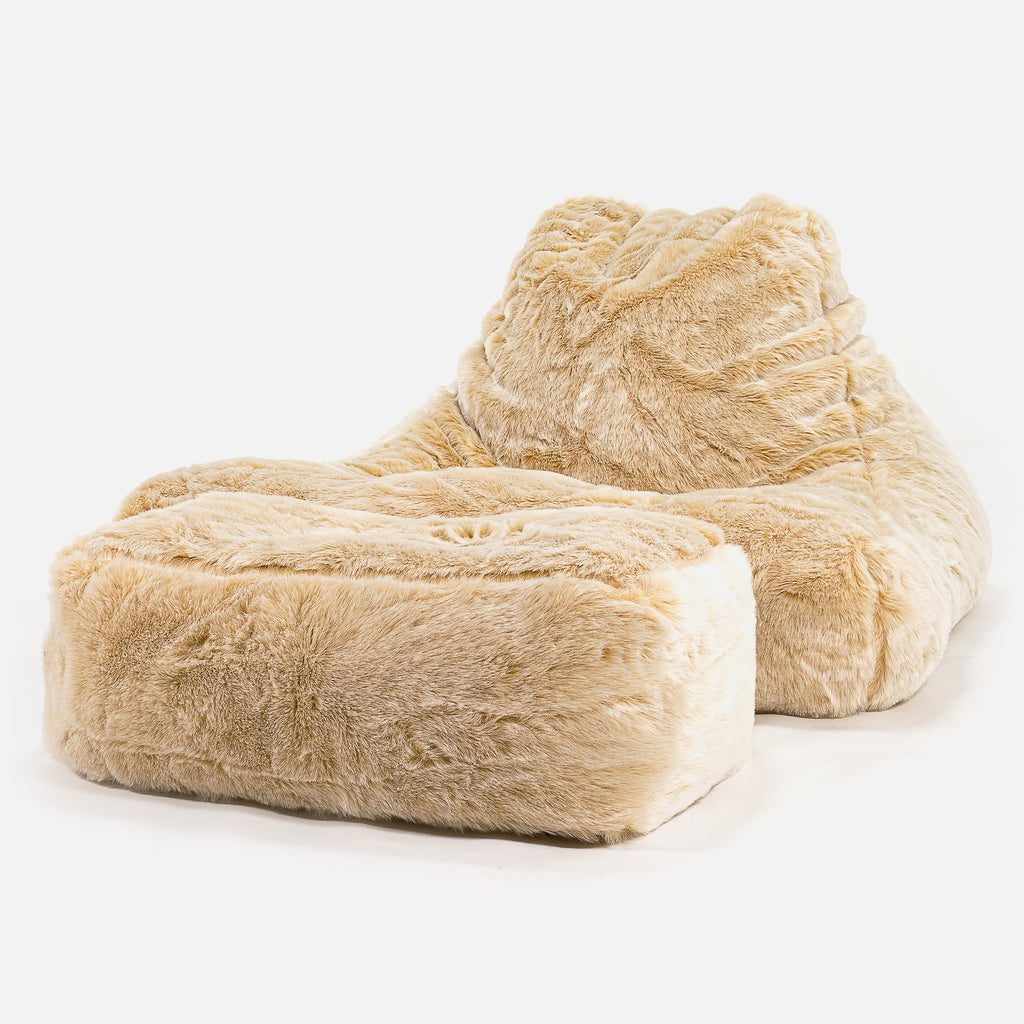 Pouf Poltrona Relax XXL, Sacco - Finta Pelliccia Bianco 02