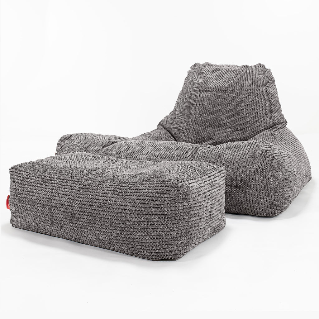 Pouf Poltrona Relax XXL, Sacco - Pompon Carbone Grigio 02