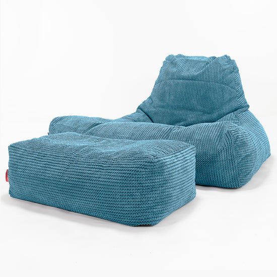 Pouf Poltrona Relax XXL, Sacco - Pompon Egeo Blu 02