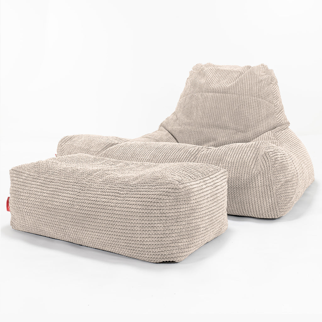 Pouf Poltrona Relax XXL, Sacco - Pompon Panna 02