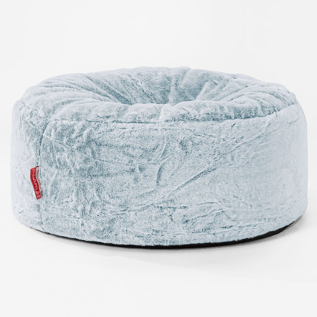 Pouf Rotondo - Eco-pelliccia di Coniglio Azzurro Polvere 01