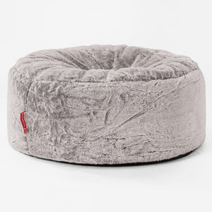 Pouf Rotondo - Eco-pelliccia di Coniglio Grigio Chiaro