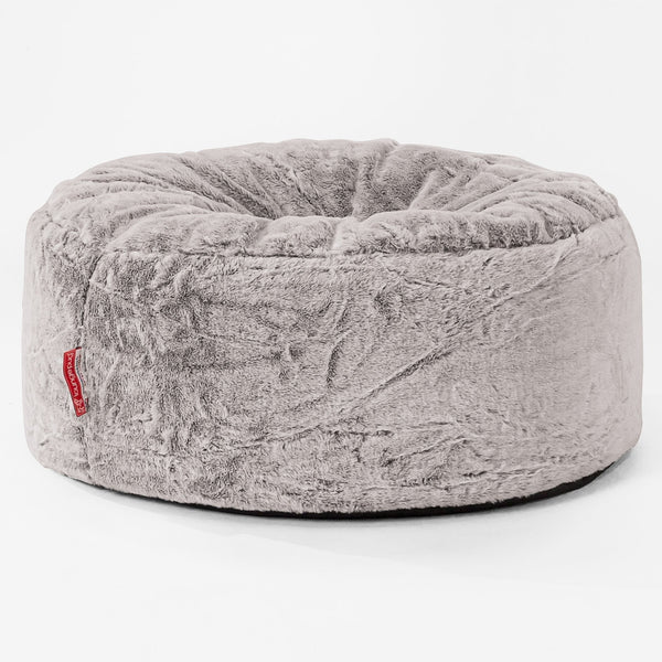 Pouf Rotondo - Eco-pelliccia di Coniglio Grigio Chiaro 01