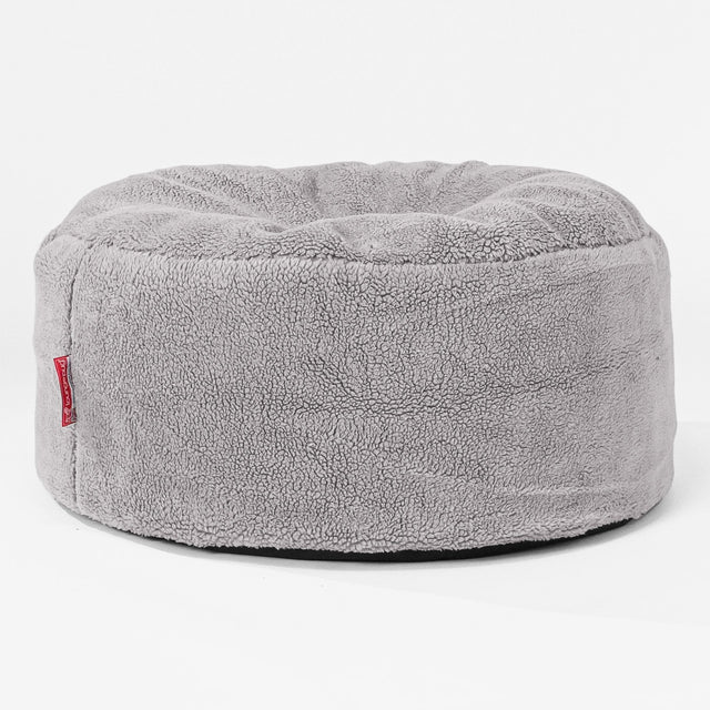 Pouf Rotondo - Eco-pelliccia Orsacchiotto Grigio Medio 01