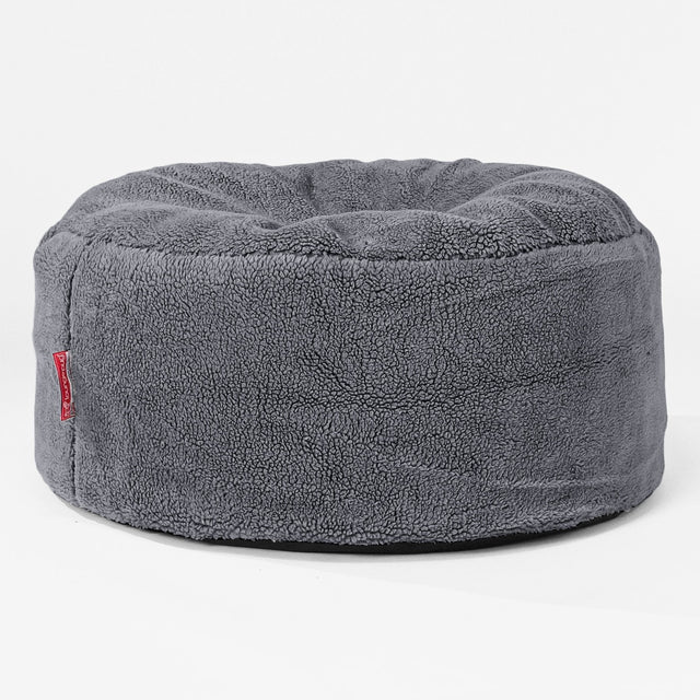Pouf Rotondo - Eco-pelliccia Orsacchiotto Grigio scuro 01