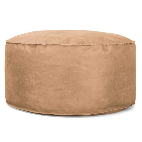 Pouf Rotondo - Pelle Effetto Vintage Marrone Miele 01
