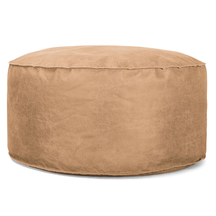 Pouf Rotondo - Pelle Effetto Vintage Marrone Miele 01