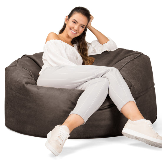 Pouf Sacco Gigante 'Mammut' - Pelle Effetto Vintage Ardesia Naturale 03
