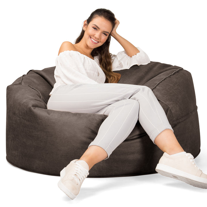 Pouf Sacco Gigante 'Mammut' - Pelle Effetto Vintage Ardesia Naturale 03