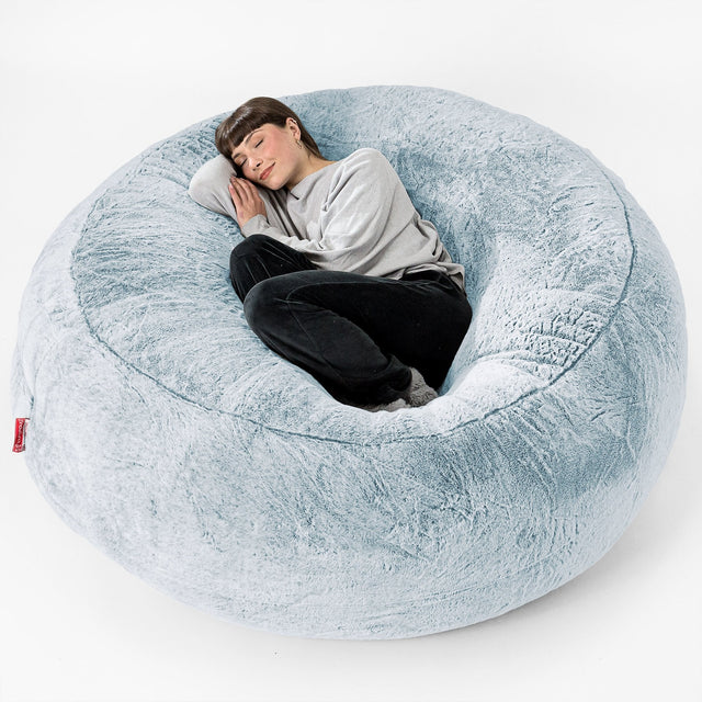Pouf Sacco Gigante XXXL 'Mega Mammut' - Eco-pelliccia di Coniglio Azzurro Polvere 01