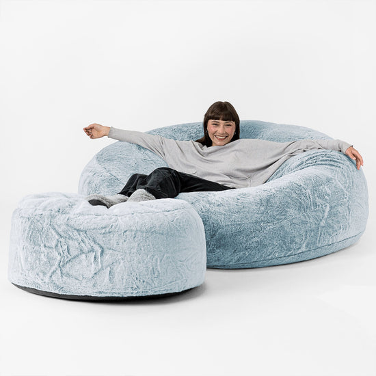 Pouf Sacco Gigante XXXL 'Mega Mammut' - Eco-pelliccia di Coniglio Azzurro Polvere 02