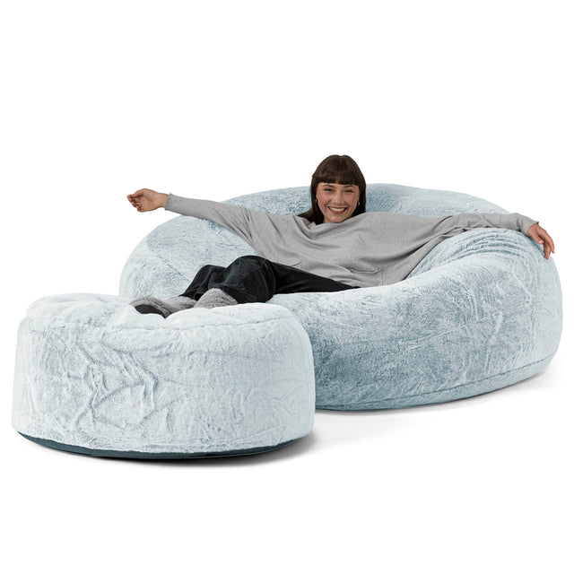 Pouf Sacco Gigante XXXL 'Mega Mammut' - Eco-pelliccia di Coniglio Azzurro Polvere 02