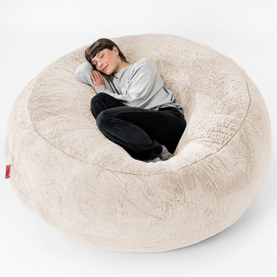 Pouf Sacco Gigante XXXL 'Mega Mammut' - Eco-pelliccia di Coniglio Bianco 01