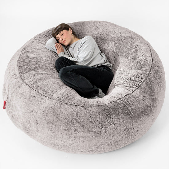 Pouf Sacco Gigante XXXL 'Mega Mammut' - Eco-pelliccia di Coniglio Grigio Chiaro 01