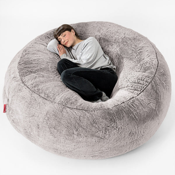 Pouf Sacco Gigante XXXL 'Mega Mammut' - Eco-pelliccia di Coniglio Grigio Chiaro 01