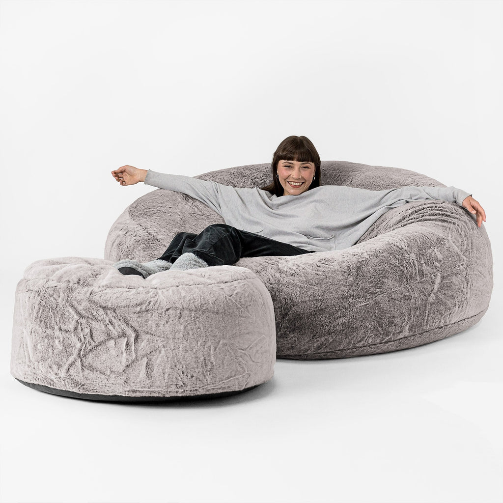 Pouf Sacco Gigante XXXL 'Mega Mammut' - Eco-pelliccia di Coniglio Grigio Chiaro 02