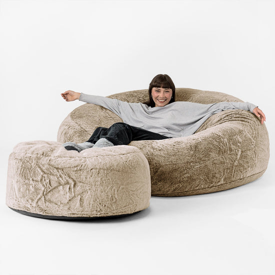 Pouf Sacco Gigante XXXL 'Mega Mammut' - Eco-pelliccia di Coniglio Marrone dorato 02