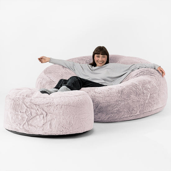 Pouf Sacco Gigante XXXL 'Mega Mammut' - Eco-pelliccia di Coniglio Rosa Antico 02
