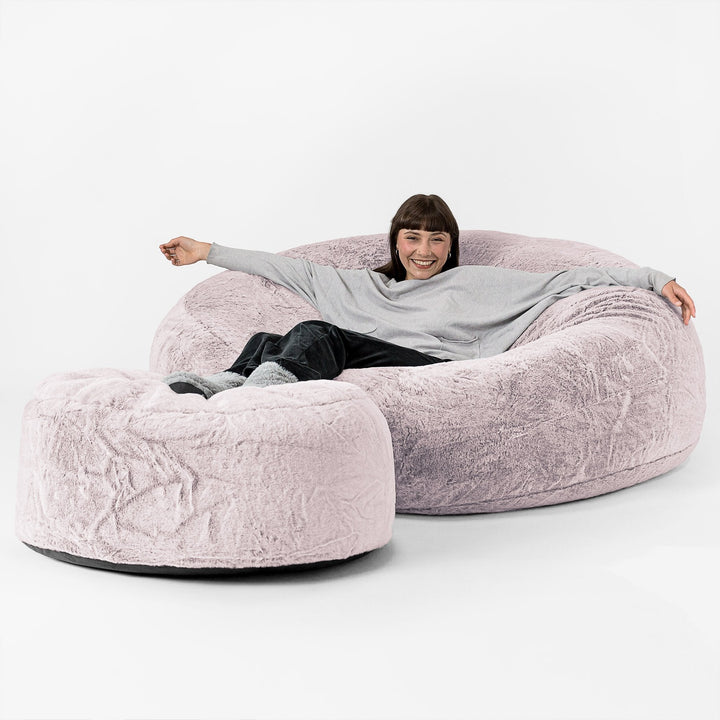 Pouf Sacco Gigante XXXL 'Mega Mammut' - Eco-pelliccia di Coniglio Rosa Antico 02