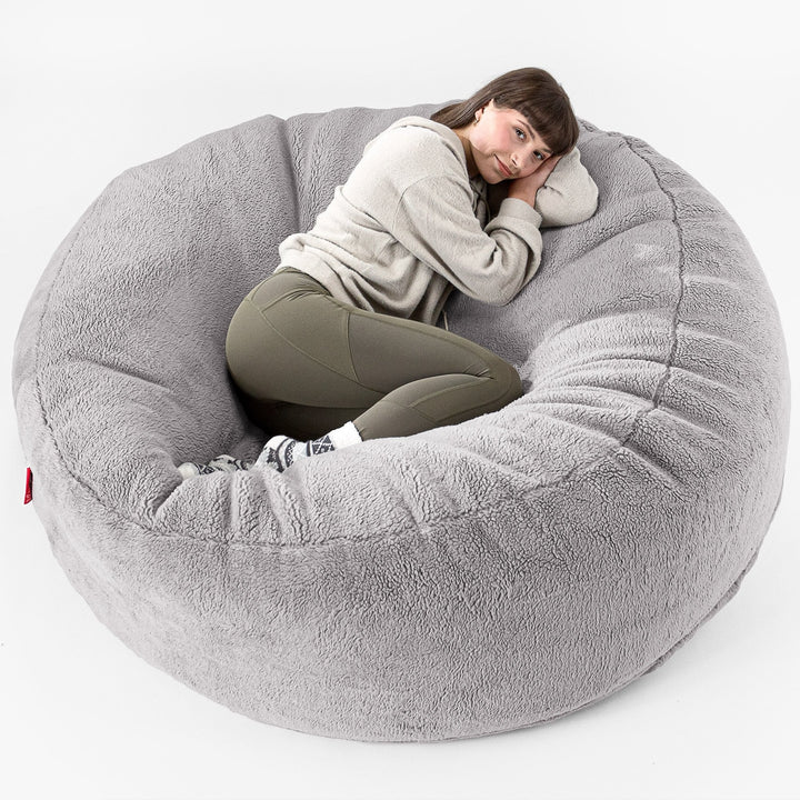 Pouf Sacco Gigante XXXL 'Mega Mammut' - Eco-pelliccia Orsacchiotto Grigio Medio 01