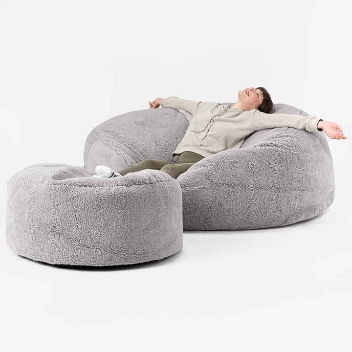 Pouf Sacco Gigante XXXL 'Mega Mammut' - Eco-pelliccia Orsacchiotto Grigio Medio 02