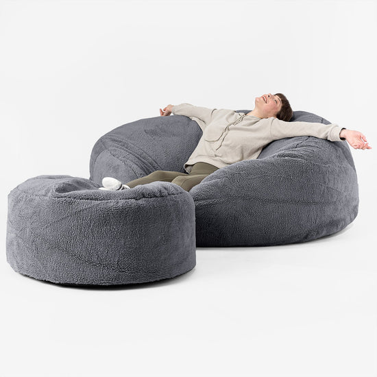 Pouf Sacco Gigante XXXL 'Mega Mammut' - Eco-pelliccia Orsacchiotto Grigio scuro 02