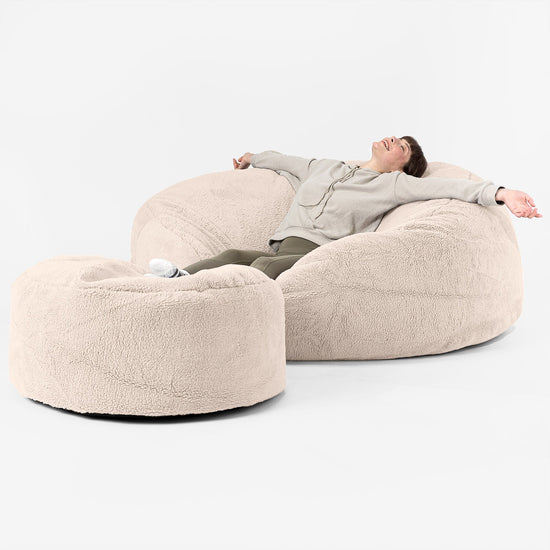 Pouf Sacco Gigante XXXL 'Mega Mammut' - Eco-pelliccia Orsacchiotto Panna 02