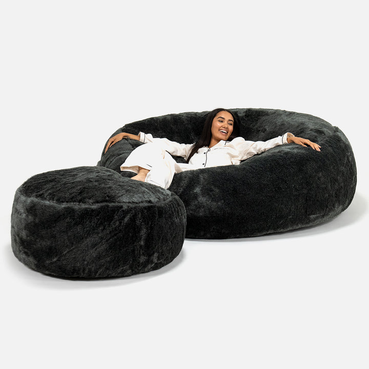 Pouf Sacco Gigante XXXL 'Mega Mammut' - Finta Pelliccia Nero_02