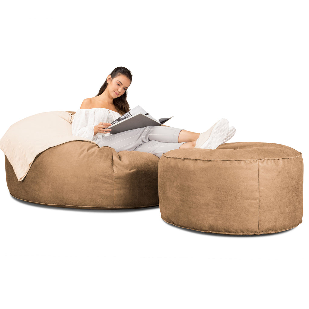 Pouf Sacco Gigante XXXL 'Mega Mammut' - Pelle Effetto Vintage Marrone Miele 02