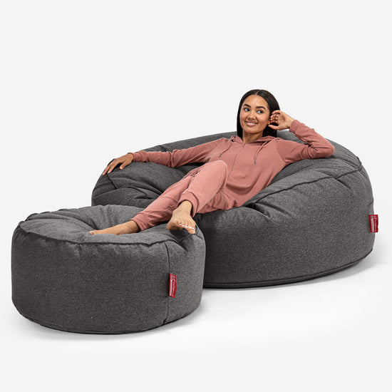 Pouf Sacco Gigante XXXL 'Mega Mammut' - Tessuto in Lana Interalli Grigio_02