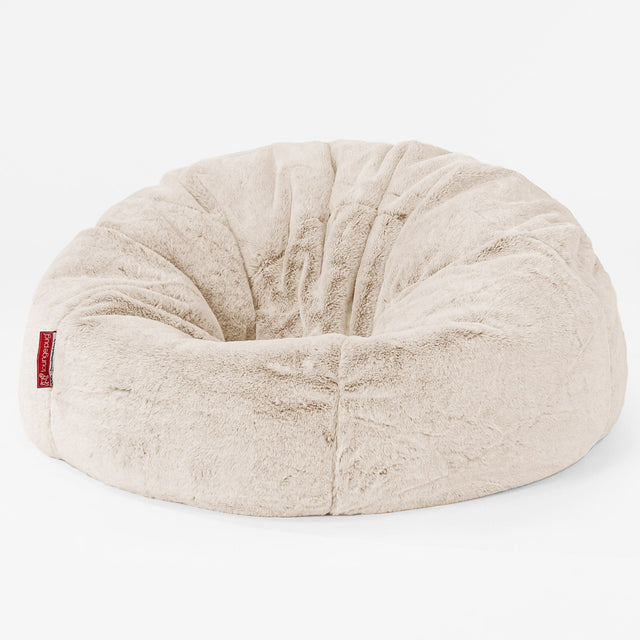 Pouf Sacco Per Bambini, C200L CloudSac, Imbottito Di Fiocchi Di Lattice e Poliestere - Eco-pelliccia di Coniglio Bianco 01