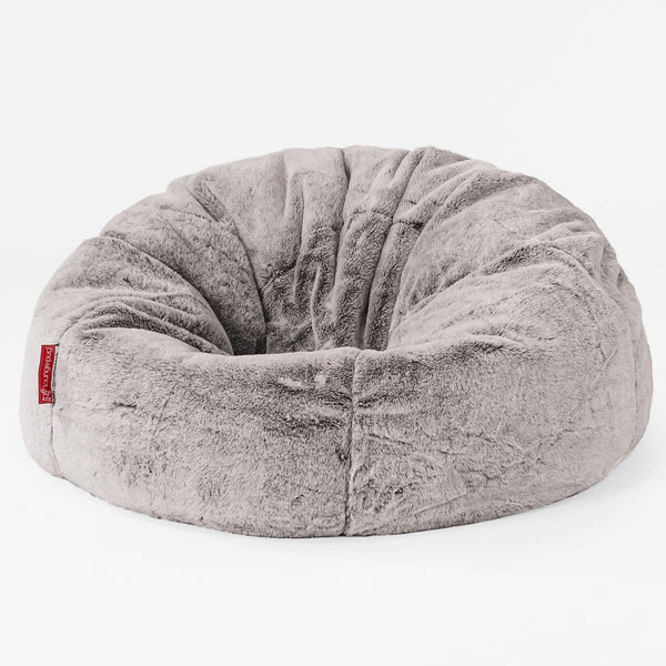 Pouf Sacco Per Bambini, C200L CloudSac, Imbottito Di Fiocchi Di Lattice e Poliestere - Eco-pelliccia di Coniglio Grigio Chiaro 01