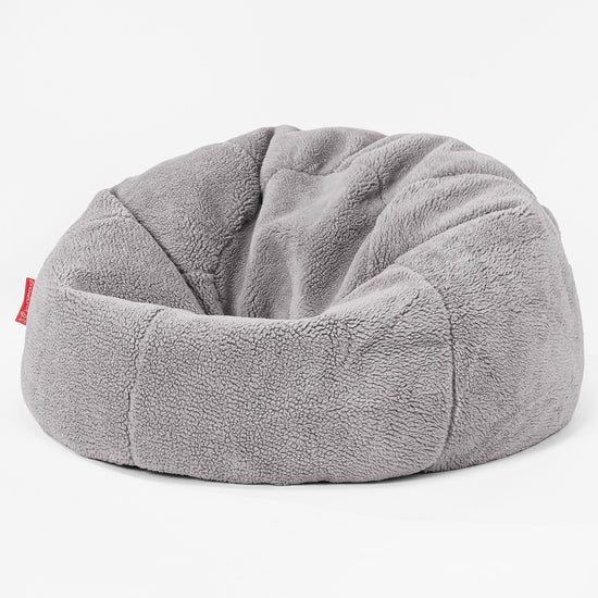 Pouf Sacco Per Bambini, C200L CloudSac, Imbottito Di Fiocchi Di Lattice e Poliestere - Eco-pelliccia Orsacchiotto Grigio Medio 01