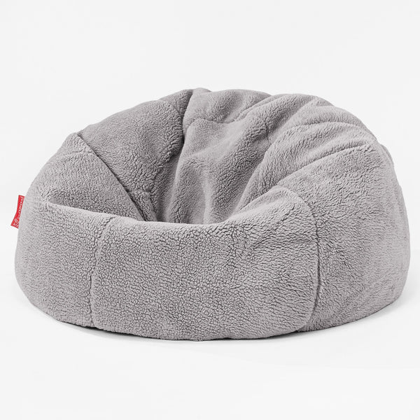Pouf Sacco Per Bambini, C200L CloudSac, Imbottito Di Fiocchi Di Lattice e Poliestere - Eco-pelliccia Orsacchiotto Grigio Medio 01