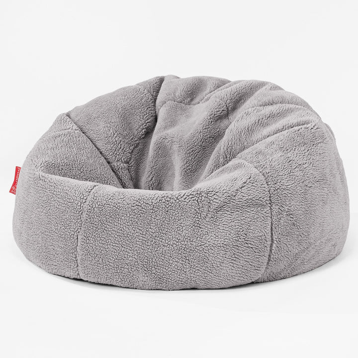 Pouf Sacco Per Bambini, C200L CloudSac, Imbottito Di Fiocchi Di Lattice e Poliestere - Eco-pelliccia Orsacchiotto Grigio Medio 01