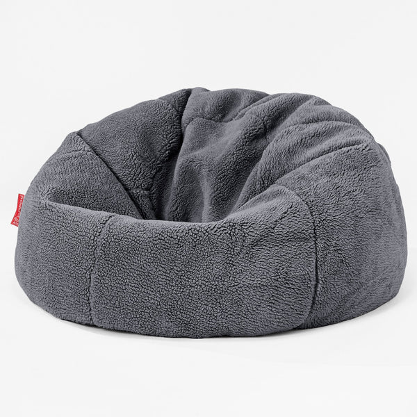 Pouf Sacco Per Bambini, C200L CloudSac, Imbottito Di Fiocchi Di Lattice e Poliestere - Eco-pelliccia Orsacchiotto Grigio scuro 01