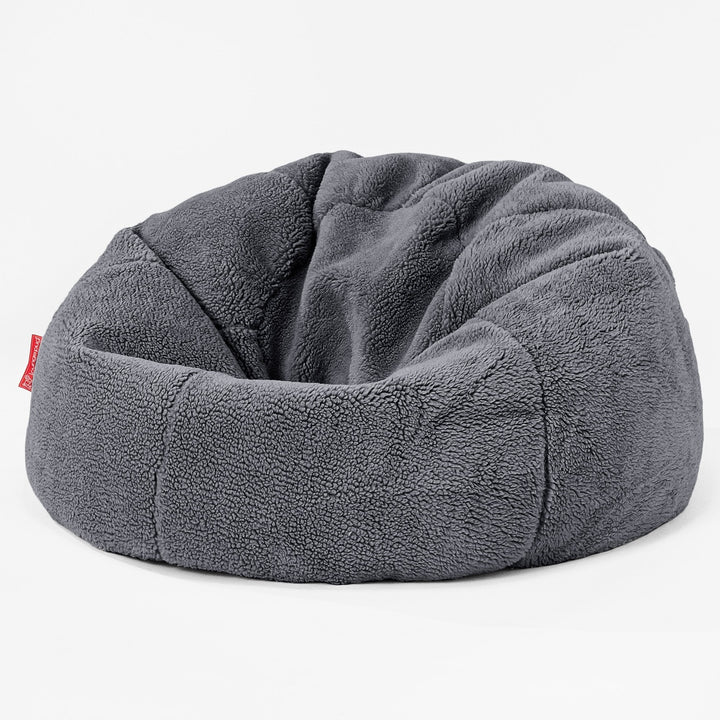 Pouf Sacco Per Bambini, C200L CloudSac, Imbottito Di Fiocchi Di Lattice e Poliestere - Eco-pelliccia Orsacchiotto Grigio scuro 01