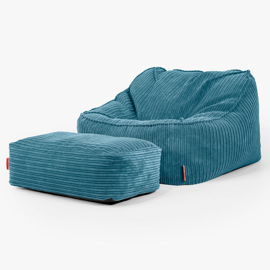 Sedia Pouf Sacco Sloucher - Velluto a Coste Egeo Blu 02