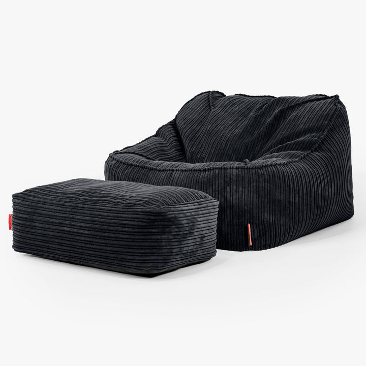 Sedia Pouf Sacco Sloucher - Velluto a Coste Nero 02