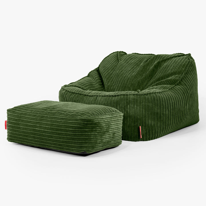 Sedia Pouf Sacco Sloucher - Velluto a Coste Verde Foresta 02