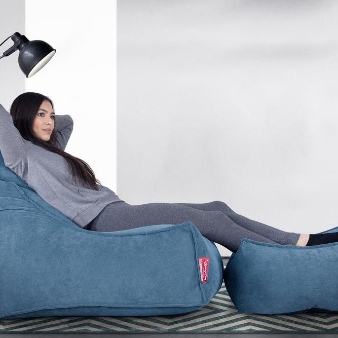 LOUNGE PUG, Pouf Poggiapiedi Gigante, Tessuto a Griglia - Egeo Blu