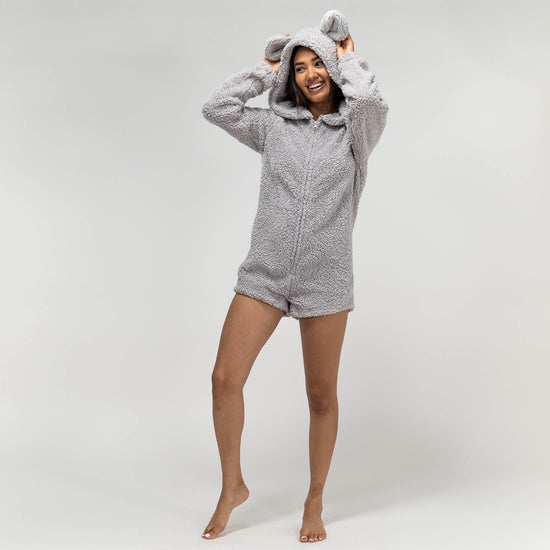 Pagliaccetto da Donna in Pile con Orecchie da Orsetto - Grigio 01